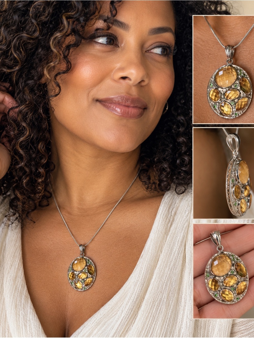 Sterling Silver Honey Citrine Green Gemstone Statement Pendant. Pendant Only!